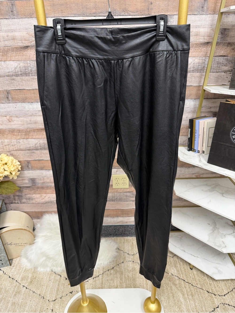 Commando Black Faux Leather Jogger Pants L